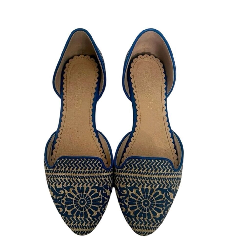 RESTRICTED Blue Tan D’Orsay Boho Embroidered Patterned Slip On Pointed Shoes 8